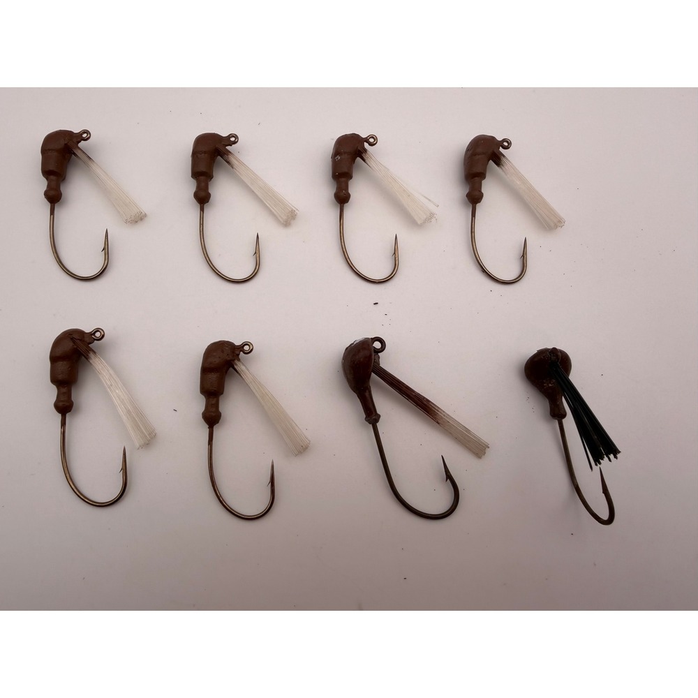Handmade Brown Football Jig Heads 8pc Set Weedless Bass Fishing Lures 3/8 oz
